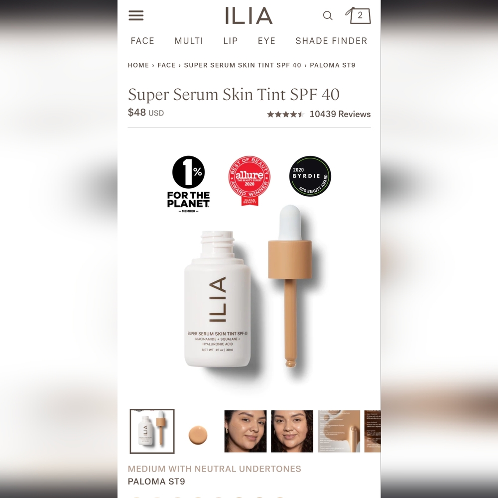 1floz/30ml- ILIA Beauty Super Serum Skin Tint SPF 40 - shade PALOMA ST9